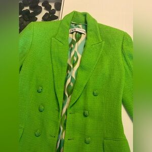 Zara Lime Green Double-Breasted Blazer
